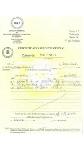 ejemplo de certificado medico para oposiciones de policía nacional